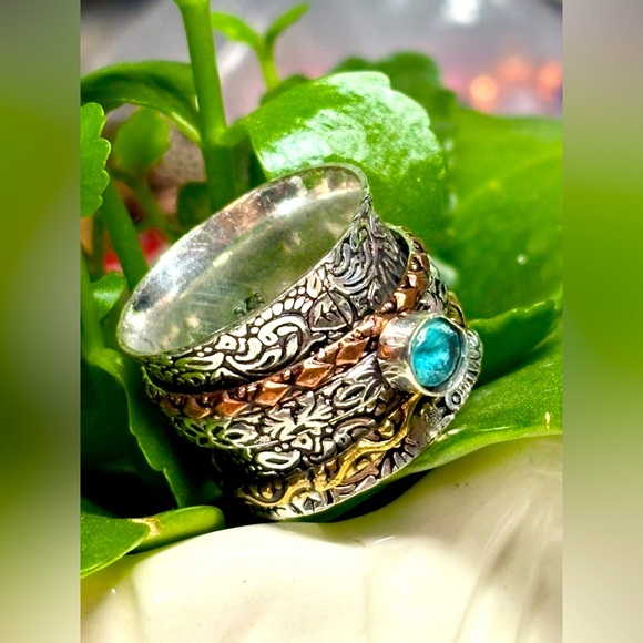 Artisan Jewelry - ⭐️💍three tone spinner gemstone handmade ring fidget/meditation/relaxation/topaz